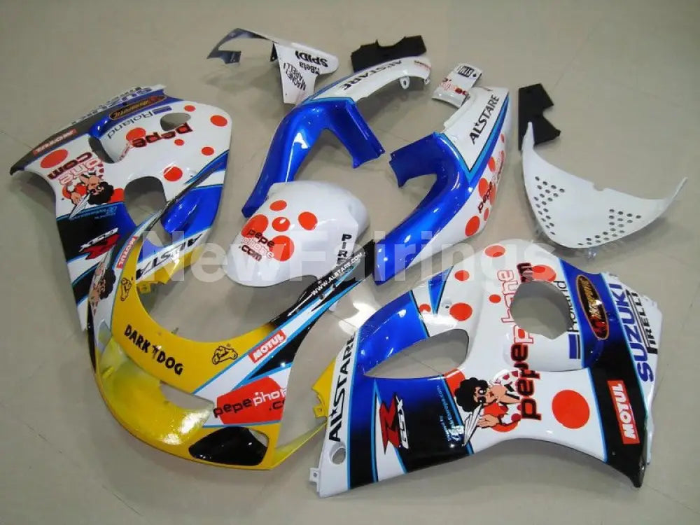 White and Blue Yellow Dark Dog - GSX-R600 96-00 Fairing Kit