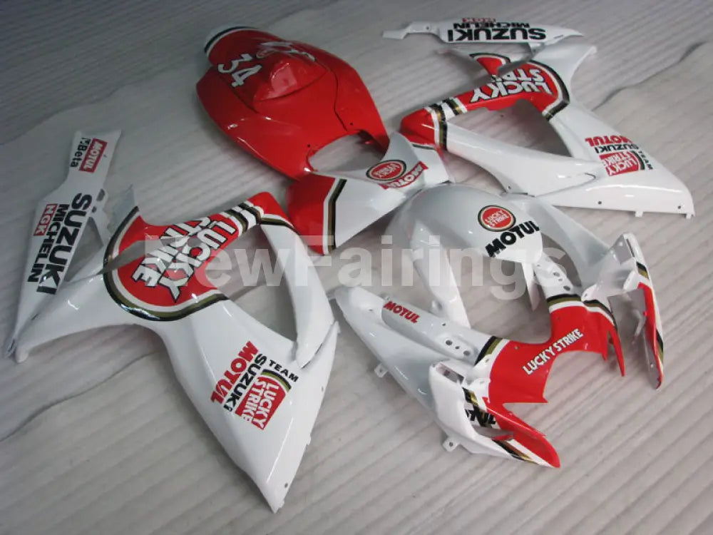 White and Red Lucky Strike - GSX-R750 06-07 Fairing Kit